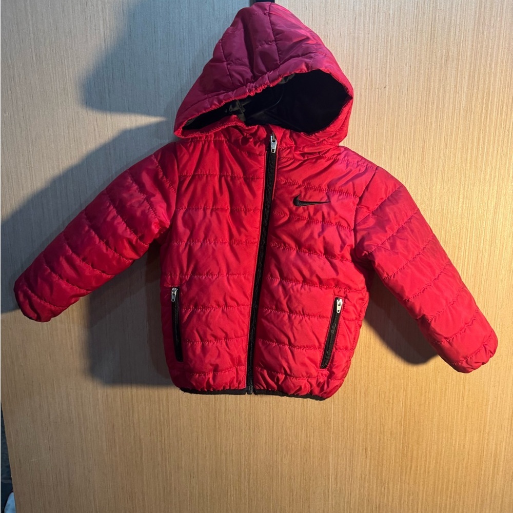 Nike Toddler Fusia Pink and Black Hooded Puffer Jacket Size 2T